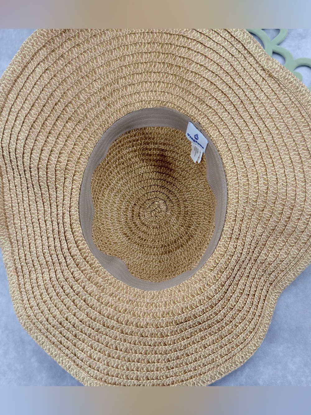 Straw Wide-Brim Sun Hat with Black & White Leopard Scarf women’s - Picture 5 of 9